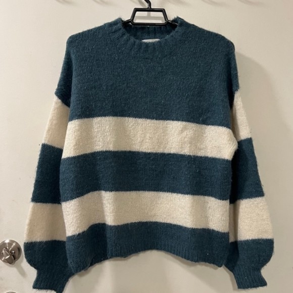 Lovers+Friends Womens Green White Striped Wool Blend Knit Sweater Glitters Sz SM - Picture 3 of 9